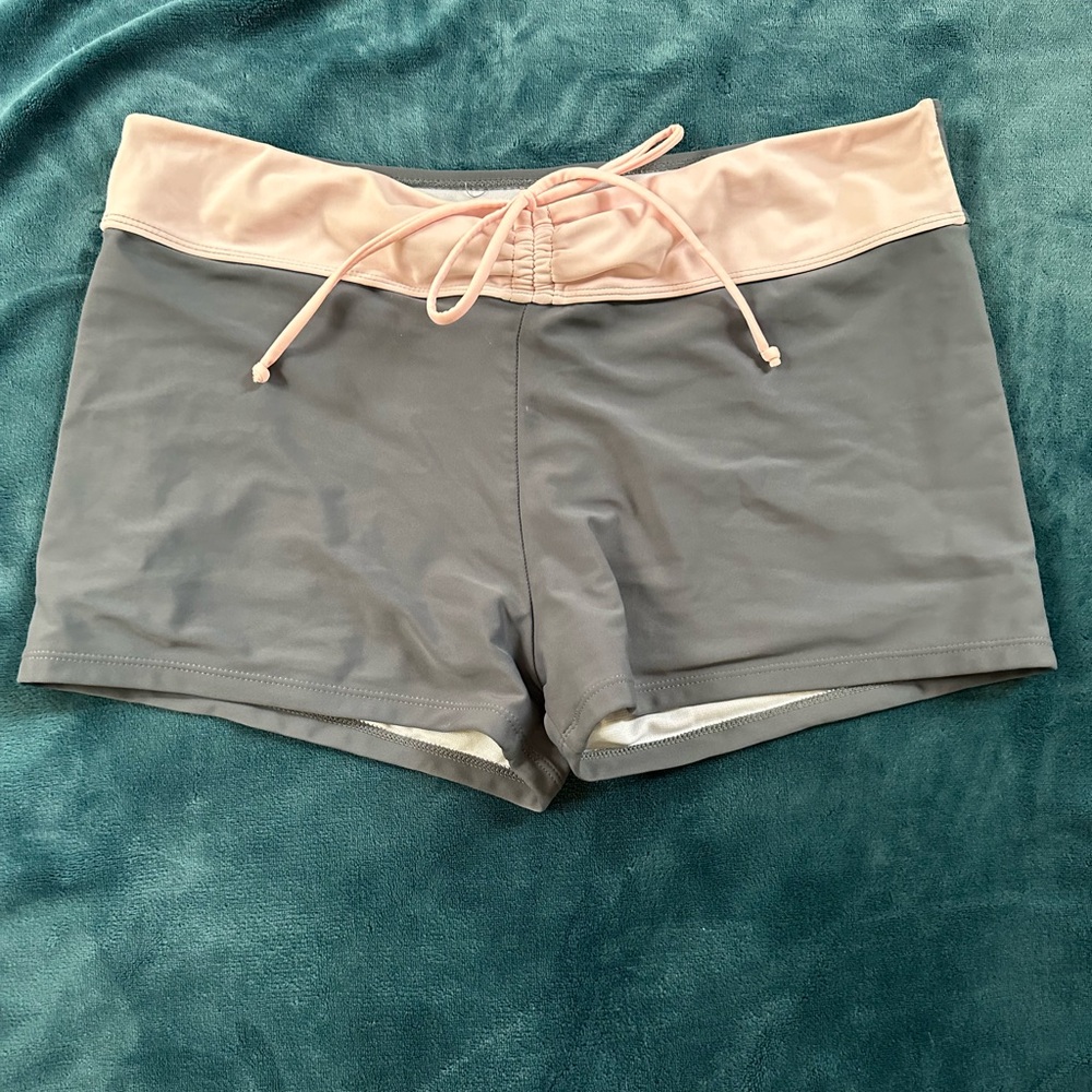 Gray and Pink Swim Shorts with Drawstring